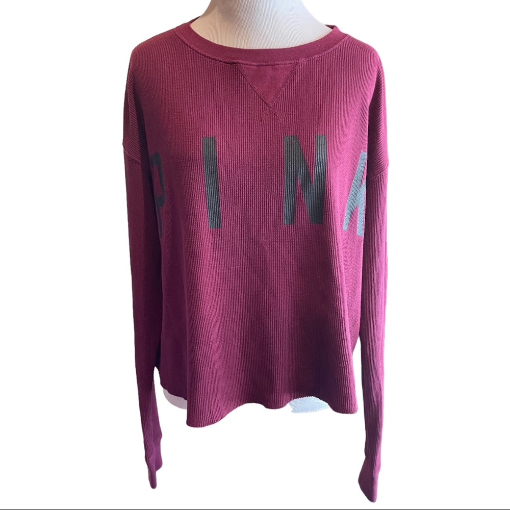 VS PINK Army Crop Thermal Burgundy Crop Top Long Sleeve